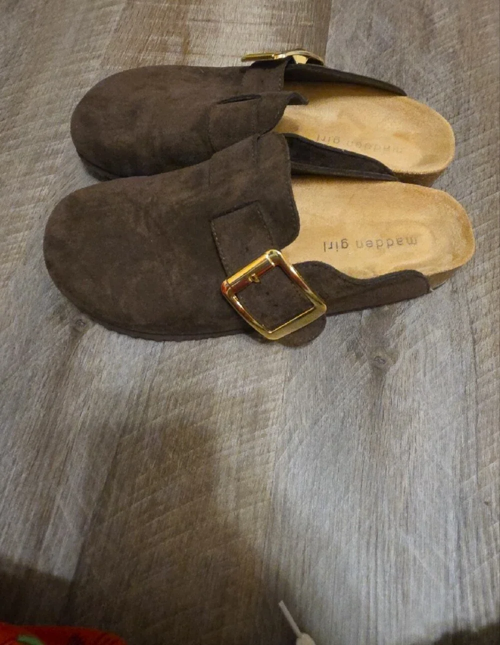 Madden Girl Dark Brown Suede Slip-On Loafers with Gold Buckle